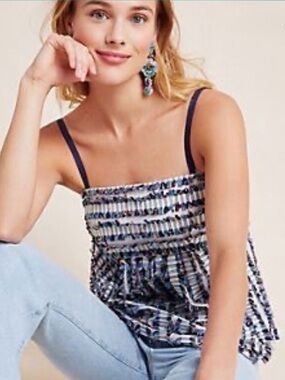 Anthropologie Maeve Ember Fringed Babydoll Cami Top Size 8